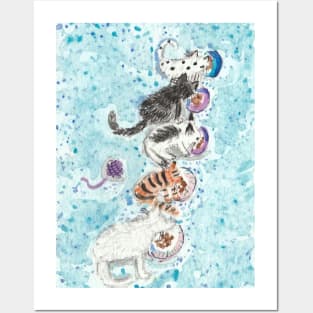 Dinner Time  kittens cat  watercolor painting Posters and Art